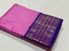 Medium tone Lotus Pink with Violetish Purple Handwoven Pure Silver and Gold twisted Jari Korvai with Buttas Kanjivaram Silk Saree Beauty