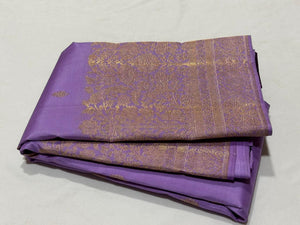 Lavendar with Purple Handwoven Pure Jari Buttas with contrast pallu blouse Kanjivaram Silk Saree Vanasingaram Borders Beauty