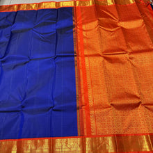 Stunning MS Blue with Bright Orange Handwoven Pure Jari Korvai Kanjivaram Silk Saree with Rich Borders Gorgeous Pallu and Contrast woven blouse