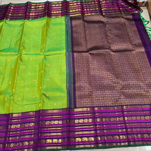 Gorgeous Sneha Green with Deep Purple Handwoven Pure Jari Korvai Kanjivaram Silk Saree with rich kamalam buttas woven body with elephants and annapakshis woven varisaipet broad borders gorgeous pallu and contrast woven blouse