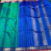 Peacock Green with Peacock Blue Small Borders Handwoven Pure Jari Kanjivaram Silk Saree beauty