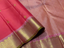 Dual tone Lotus Pink Short Orange body with Lotus Pink Pallu Blouse Handwoven Pure Jari Kanjivaram Silk Saree Buttas Beauty