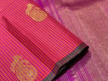 Dual tone Orange with Pink Podikattam Checks with Buttas Borderless Handwoven Pure Jari Kanjivaram Silk Saree Beauty