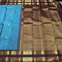 Gorgeous Teal Blue with Coffee Brown Buttas with Rettapet Borders Handwoven Pure Jari Kanjivaram Silk Saree beauty