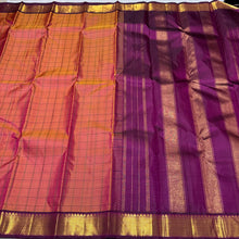 Sahana-Dual tone Orange Mustard with deep magenta  Handwoven Pure Jari muthukattam woven Kanjivaram with rich borders pallu and contrast woven blouse beauty