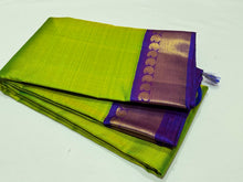 Parrot Green with Violetish Blue Handwoven Pure Jari Korvai Kanjivaram Silk Saree Beauty