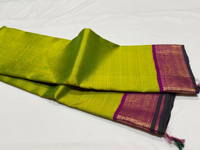 Sneha Green Purple Handwoven Pure Jari Korvai Kanjivaram Silk Saree Beauty