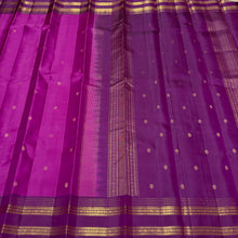 Sahana- Gorgeous Pink with Purple Buttas Handwoven Pure Kanjivaram Silk with rettapet borders rich pallu and contrast woven blouse