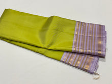 Mesmerising Pastel Grape Green with Lavendar Handwoven Kai Korvai Kanjivaram Silk Saree with rich varisaipet borders rich pallu and contrast woven blouse beauty