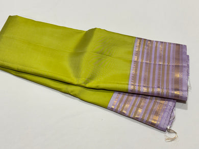 Mesmerising Pastel Grape Green with Lavendar Handwoven Kai Korvai Kanjivaram Silk Saree with rich varisaipet borders rich pallu and contrast woven blouse beauty
