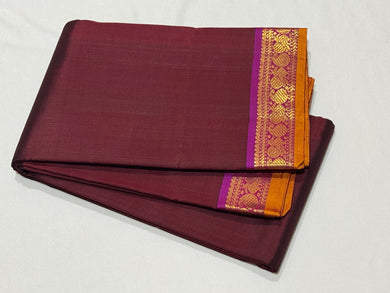 Deep Maroon with Magenta Pink Handwoven Small Borders Pure Jari Kanjivaram Silk Saree Beauty