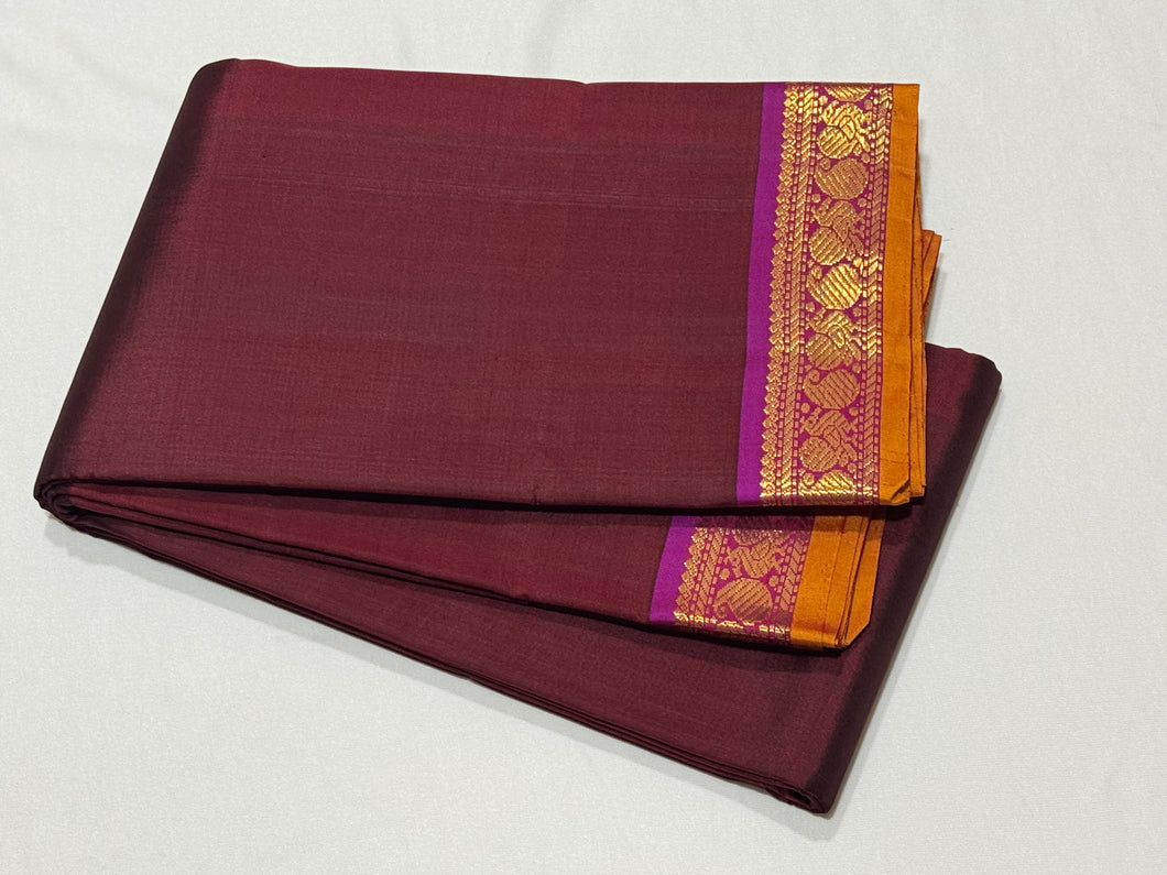 Deep Maroon with Magenta Pink Handwoven Small Borders Pure Jari Kanjivaram Silk Saree Beauty
