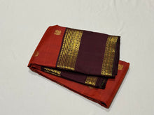 Gorgeous Rustic Orange with Coffee Brown Buttas Handwoven Pure Jari Kanjivaram Silk Saree with Beautiful Neliveldharis and Rudrakshas Woven Rettapet borders rich pallu and contrast woven blouse