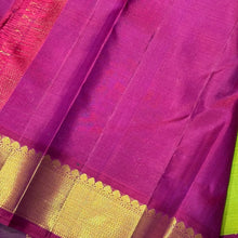Beautiful Green Sampanga with Deep Maroonish Magenta Handwoven Pure Jari Korvai Kanjivaram Silk Saree with rich borders pallu and contrast woven blouse