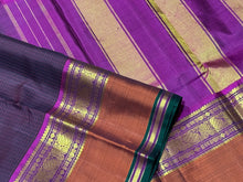 Dark Chocolate Brown with Rust and Deep Magenta Muthukattam Handwoven body with rettapet borders rich pallu and contrast woven blouse beauty