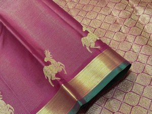 Arakku Red with Gold Vairaoosi with Border Deer Buttas Handwoven Pure Jari Kanjivaram Silk Saree Beauty