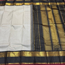 Black and White Podikattam with Korvai Handwoven Pure Jari Kanjivaram Silk Saree with rich borders Pillayar rekku pallu and contrast blouse beauty
