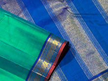 Peacock Green with Peacock Blue Small Borders Handwoven Pure Jari Kanjivaram Silk Saree beauty