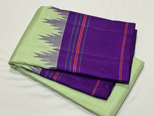 Gorgeous Pista Green with Purple Handwoven Pure Korvai Zariless Kanjivaram Silk Saree with beautiful temple borders classy pallu and contrast woven blouse
