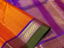 Mango Mustard Orange  with Violetish Purple Handwoven Pure Kanjivaram Silk Saree Spaced borders