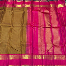 Mustard Yellow with Tomato Pink Checks Handwoven Pure Jari Korvai Kanjivaram Silk Saree Beauty
