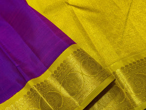 Vadmalli Purple with Lemon Sampanga Korvai Handwoven Pure Jari Kanjivaram Silk Saree