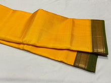 Yellow with Mehendi Green Handwoven Pure Kanjivaram Light Weight Silk Saree Beauty Striped body