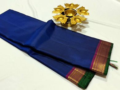 MS Blue with Deep Wine Handwoven Pure Kanjivaram Silk Saree Beauty