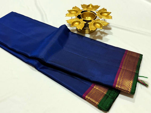 MS Blue with Deep Wine Handwoven Pure Kanjivaram Silk Saree Beauty