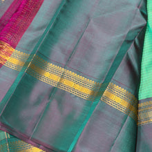 Sahana- Beautiful Turquoise Green with Teal Shot Purple  Muthukattam Handwoven Pure Jari Kanjivaram Silk with beautiful body spaced borders rich pallu and contrast woven blouse