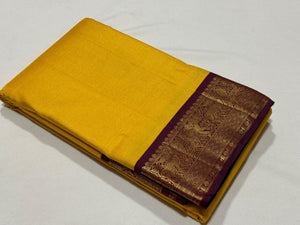 Yellow with Beetlenut Brown Pure Jari Handwoven Korvai Vairaoosi Handwoven Pure Kanjivaram Silk Saree Beauty