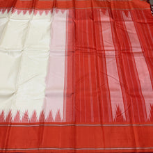 Saraswati- Offwhite with Orange Temple Bordered Handwoven Pure Zariless Korvai Kanjivaram Silk with beautiful orange borders rich seer pallu and contrast orange blouse