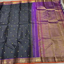 Stunning Black with Purple Handwoven Pure Jari Kanjivaram Silk Saree with Buttas woven body rich borders beautiful pallu and contrast woven blouse