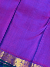 Nayaki- Beautiful Peacock Blue Green with Purple Small Border Handwoven Pure Jari Kanjivaram Silk with rich borders pallu and contrast woven blouse