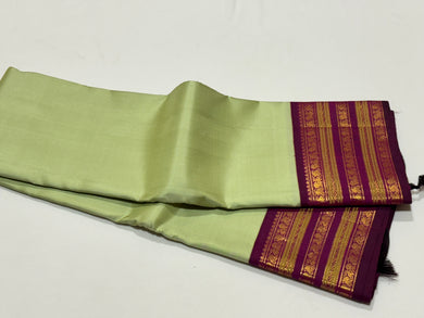 Vintage Recreation- Elaichi Green with Deep Purple Kai Korvai Handwoven Pure Jari Kanjivaram Silk Saree with Varisaipet intricate motifs woven borders rich pallu and contrast woven blouse beauty
