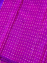 Lemon Yellow with Vadamalli Purple Handwoven Pure Jari Kanjivaram Silk Saree with Double thread striped borderless body with Flying horses and parrot motifs with rich pallu and jari striped blouse beauty