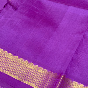 Lotus Pink with Purple Handwoven Pure Kanjivaram Hand Kalamkari Block Printed Silkcotton Saree Beauty