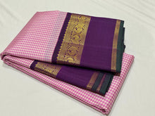 Pink and Purple Checks Handwoven Pure Jari Korvai Kanjivaram Silk Saree Beauty