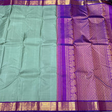 Pastel Green with Purple Handwoven Pure Jari Korvai Kanjivaram Silk Saree Beauty