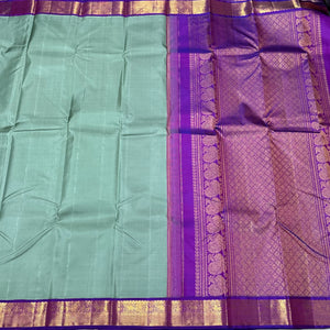 Pastel Green with Purple Handwoven Pure Jari Korvai Kanjivaram Silk Saree Beauty