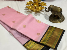 Soft Pink with Black Handwoven Pure Jari Korvai Kanjivaram Silk Saree Beauty