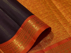 Coffee Brown with Burnt Orange Vairaoosi Korvai Handwoven Pure Jari Kanjivaram Silk Saree Small borders beauty