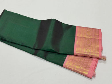 Vintage Recreation- Bottle Green with Soft Lotus Pink Handwoven Kai Korvai Kanjivaram Silk Saree with rich woven borders pallu and contrast woven blouse