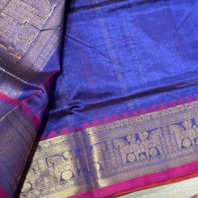 Light Royal Blue with Pink 1000 Buttas Handwoven Premium Pure Kanjivaram Silkcotton Saree Beauty