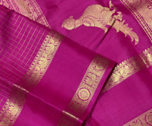 Sahana- Stunning Rani Pink with Gold Handwoven Pure Jari Kanjivaram Silk with checked body with rettapet borders rich Kalakshetra Kili woven pallu and self colored blouse