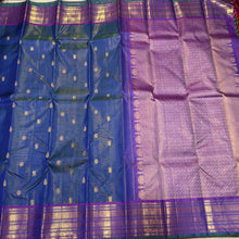 Peacock Blue with Purple Vairaoosi with Buttas Handwoven Pure Jari Kanjivaram Silk Saree Beauty