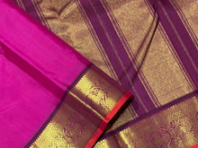 Deep Rani Pink with Dark Magenta Handwoven Pure Jari Kanjivaram Silk Saree with Orange Selvedges rich pallu and contrast woven blouse