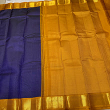 Deep Blue with Mustard Oosi Vanam Handwoven Pure Korvai Kanjivaram Silk Saree with rich borders pallu and contrast woven blouse beauty