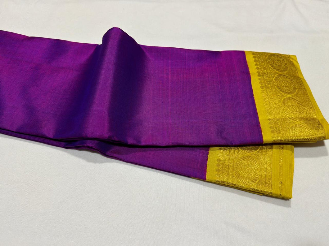 Vadmalli Purple with Lemon Sampanga Korvai Handwoven Pure Jari Kanjivaram Silk Saree