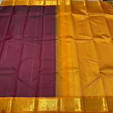 Gorgeous Dark Maroon with Golden Mustard Handwoven Pure Jari Korvai Kanjivaram Silk Saree with beautifully woven rich borders pallu and contrast woven blouse